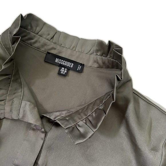 Missguided Khaki Silky Blouse - Picture 4 of 4